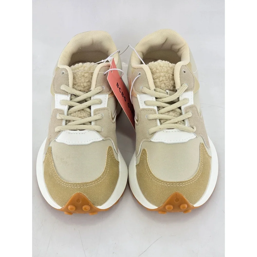 BCBG Girls Riley Sneakers Kids Size 1M Off White Faux Shearling - New